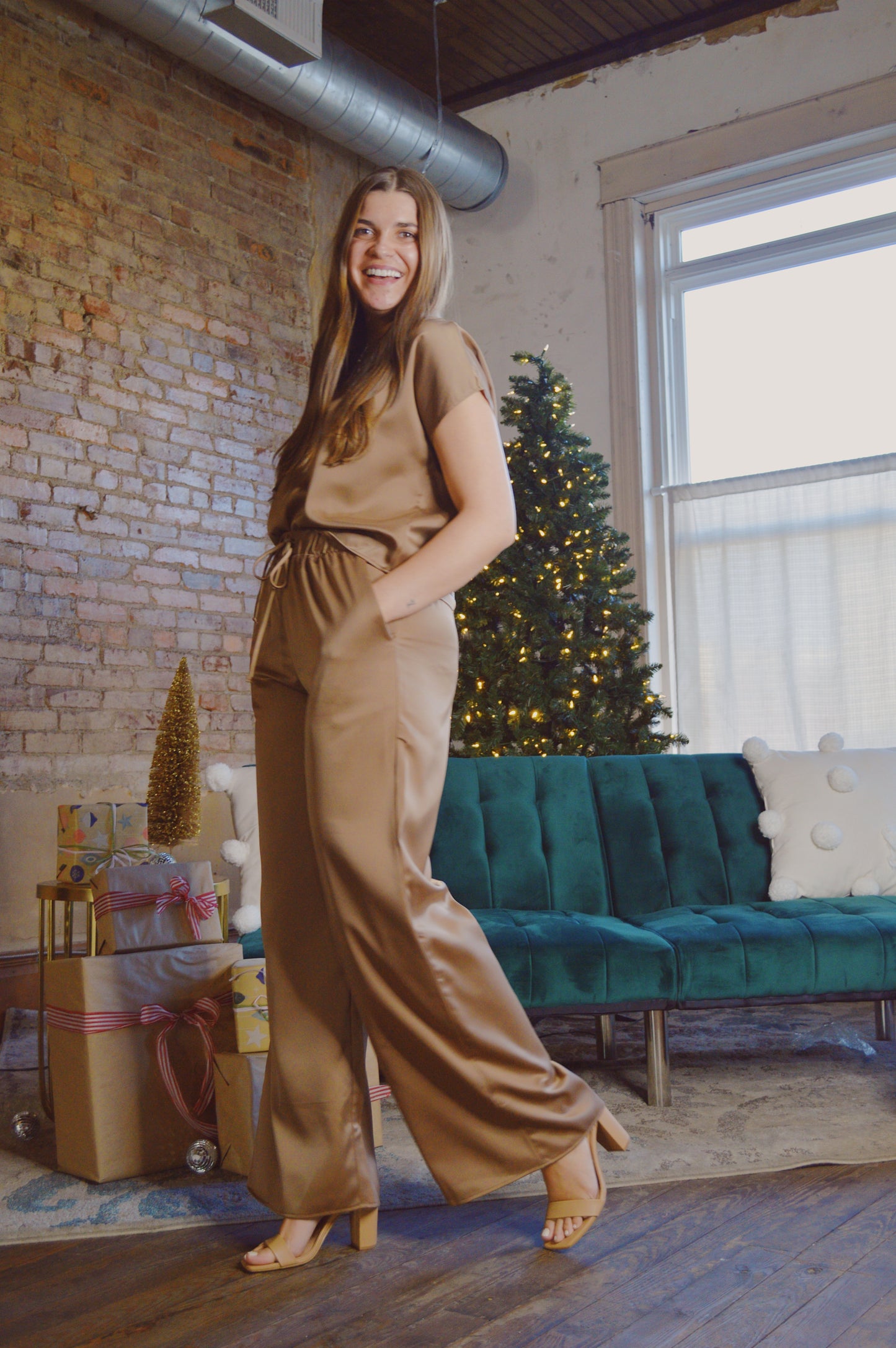 Coffee Satin Top