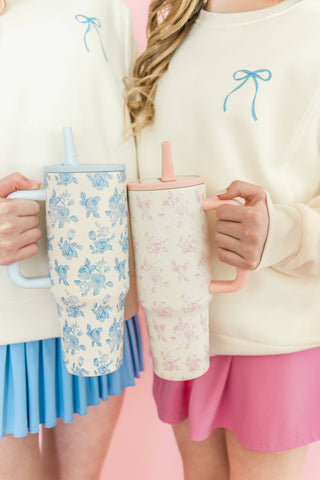 Pink Floral 40oz Tumbler with Spill Proof Lid and Flip Straw