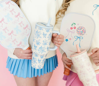 Cream & Blue Floral 40oz Tumbler with Spill Proof Lid