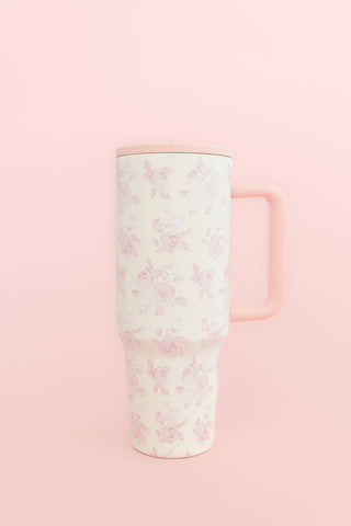 Pink Floral 40oz Tumbler with Spill Proof Lid and Flip Straw