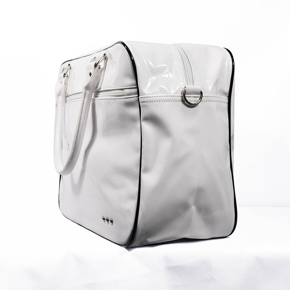 Hadley Patent Weekender Tote with Trolly Sleeve: White