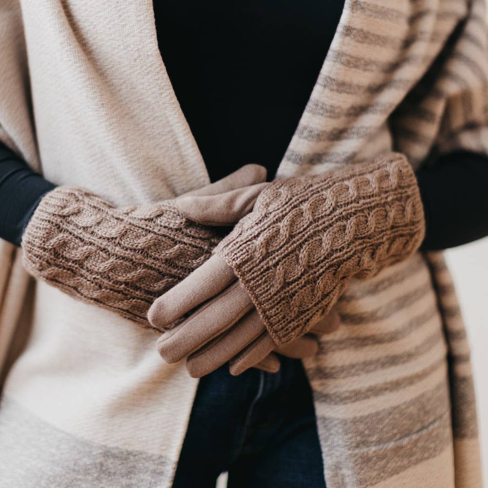 3 in 1 Cable Knit Gloves: Brown