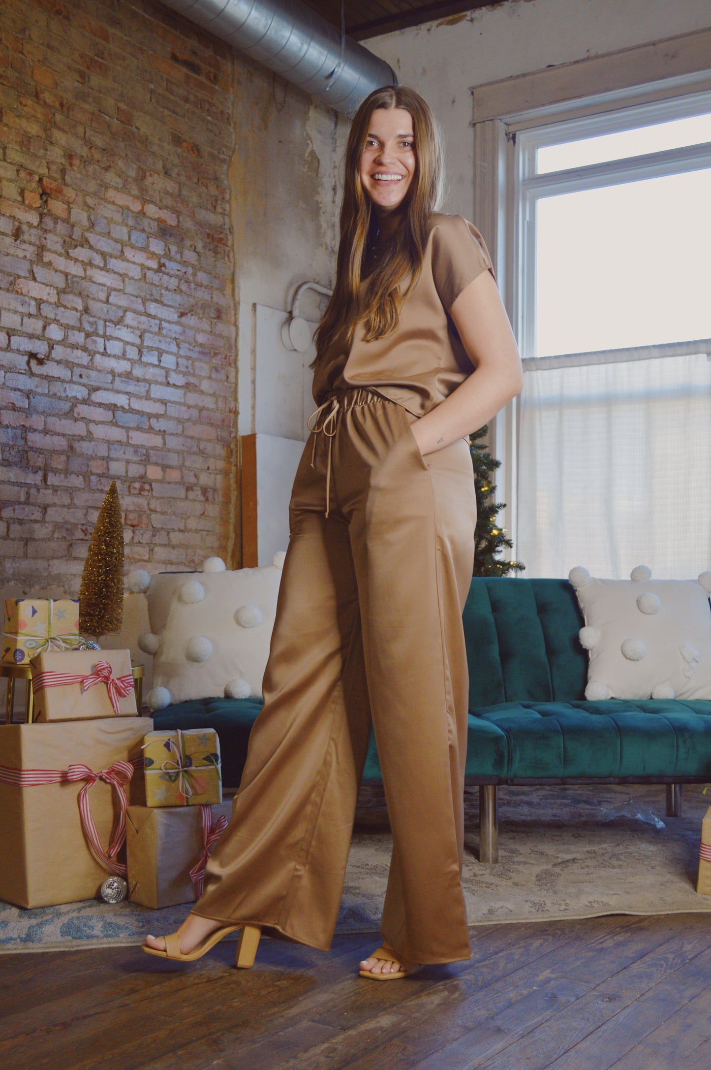Coffee Satin Top