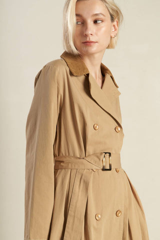Falling Leaves Woven Midi Trench Coat - ONLINE ONLY