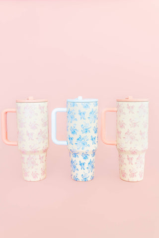 Pink Floral 40oz Tumbler with Spill Proof Lid and Flip Straw