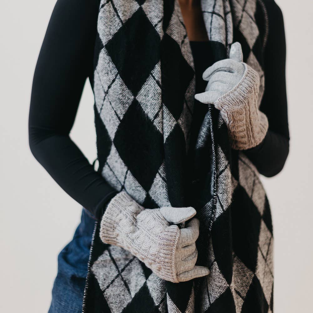 3 in 1 Cable Knit Gloves: Gray