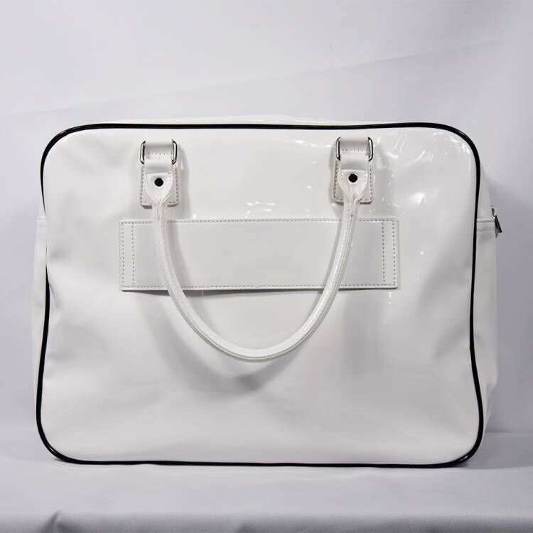 Hadley Patent Weekender Tote with Trolly Sleeve: White