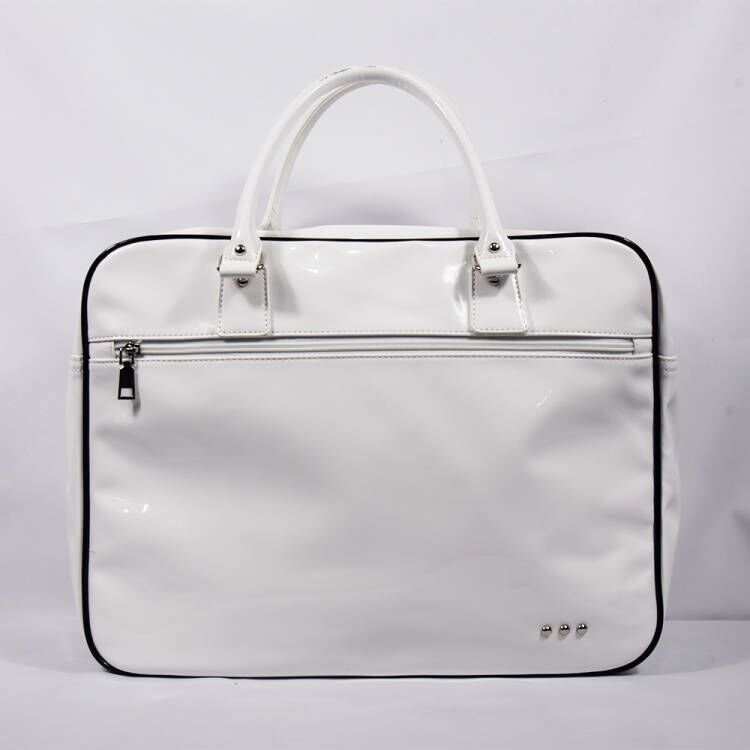 Hadley Patent Weekender Tote with Trolly Sleeve: White