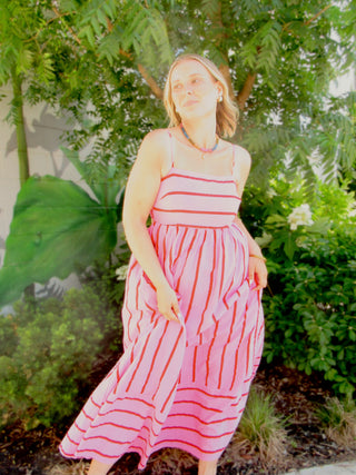 Pink & Red Striped Maxi Dress