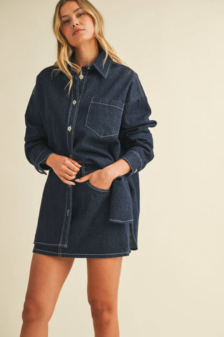 IST6002  DENIM OVERSIZED SHIRT AND MINI SKIRT