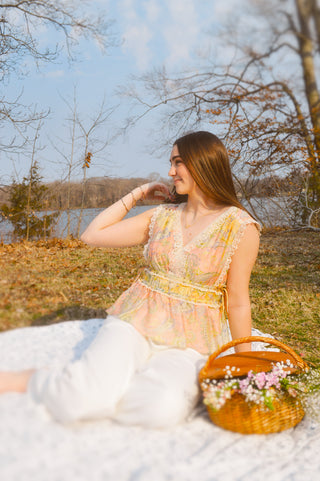 Yellow Floral Peplum Top