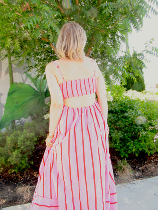 Pink & Red Striped Maxi Dress