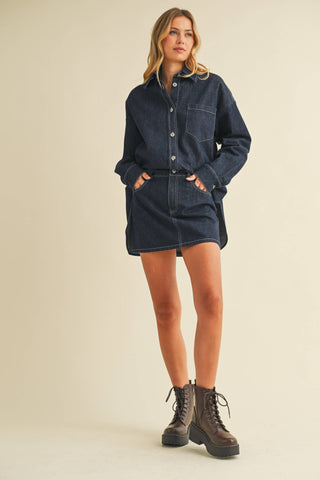 IST6002  DENIM OVERSIZED SHIRT AND MINI SKIRT
