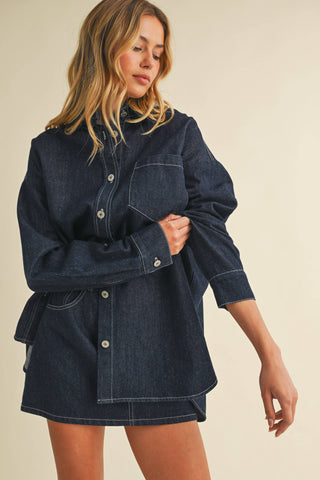 IST6002  DENIM OVERSIZED SHIRT AND MINI SKIRT