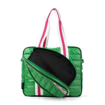 Puffer Pickle Ball Tote Green with Pink Stripe 4/30