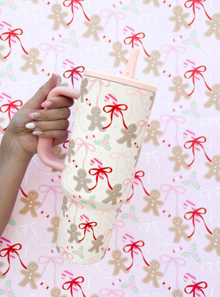Gingerbread 40oz Tumbler with Spill Proof Lid + Flip Straw