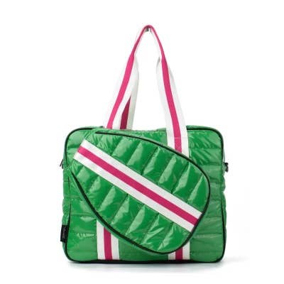 Puffer Pickle Ball Tote Green with Pink Stripe 4/30