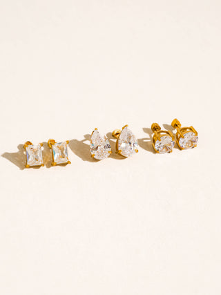 Avenn 18K Gold Non-Tarnish Round CZ Flat Back Earrings