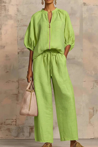 Balloon Sleeve Zip Top and Pants Set