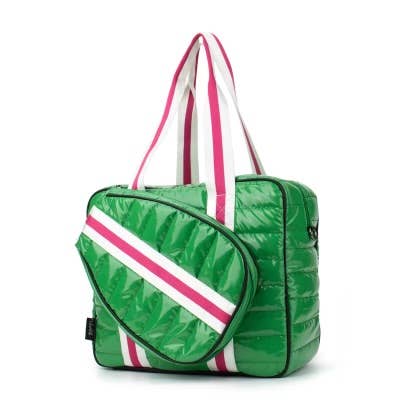 Puffer Pickle Ball Tote Green with Pink Stripe 4/30