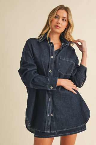 IST6002  DENIM OVERSIZED SHIRT AND MINI SKIRT