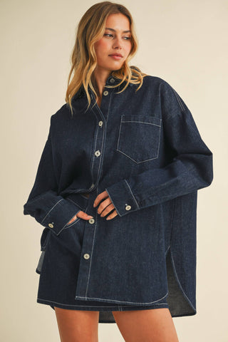IST6002  DENIM OVERSIZED SHIRT AND MINI SKIRT