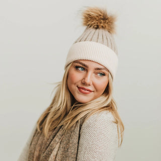 2 Tone Beanie with Pom - Coffee