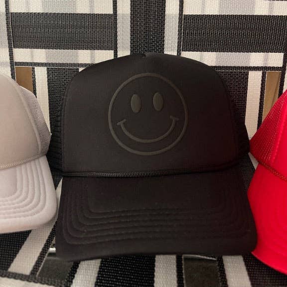 Happy Face Monochrome Trucker Hat | Black