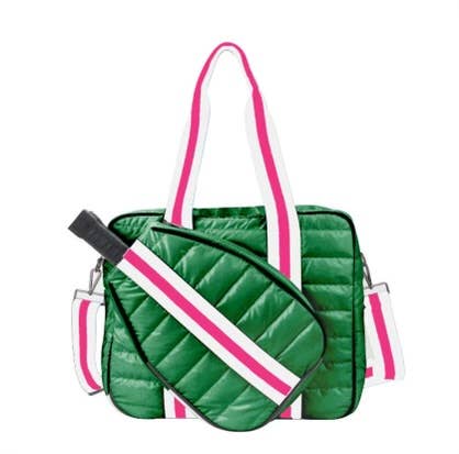 Puffer Pickle Ball Tote Green with Pink Stripe 4/30