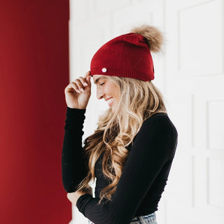 Red Fur Pom Beanie