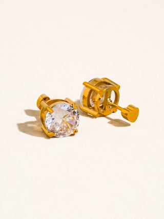 Avenn 18K Gold Non-Tarnish Round CZ Flat Back Earrings