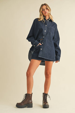 IST6002  DENIM OVERSIZED SHIRT AND MINI SKIRT