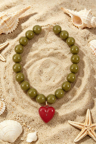 Heart Pendant Beaded Necklace