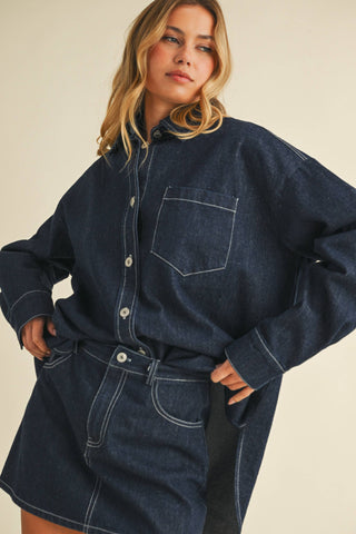 IST6002  DENIM OVERSIZED SHIRT AND MINI SKIRT