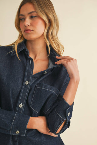 IST6002  DENIM OVERSIZED SHIRT AND MINI SKIRT