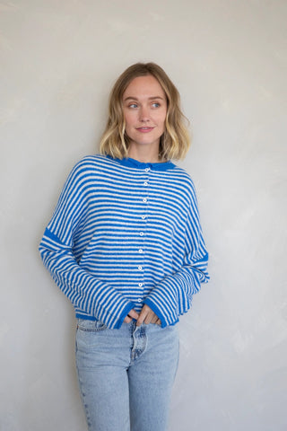 Piper Cardigan - Blue Mini Stripe
