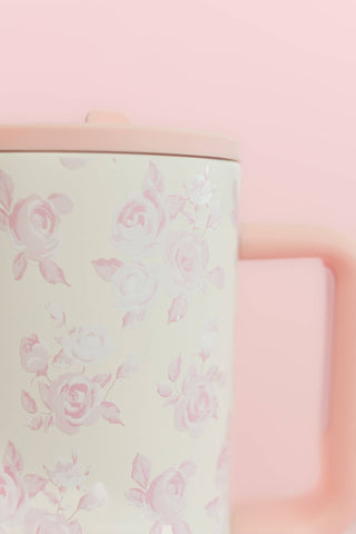 Pink Floral 40oz Tumbler with Spill Proof Lid and Flip Straw
