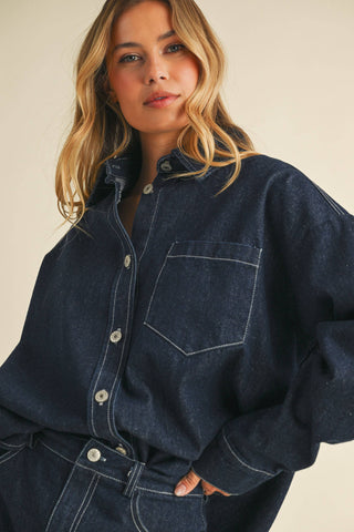 IST6002  DENIM OVERSIZED SHIRT AND MINI SKIRT