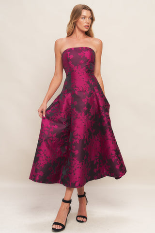 Black Rose Jacquard Midi Dress - ONLINE ONLY