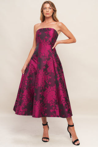 Black Rose Jacquard Midi Dress - ONLINE ONLY