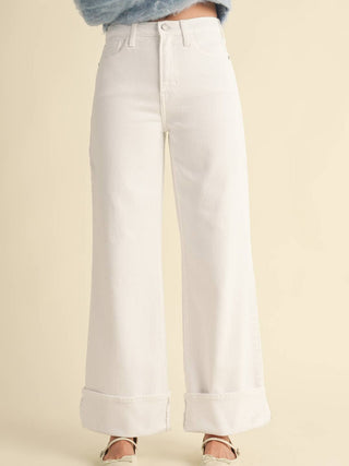 Scissor Cut Cuffed Jeans - Optic White