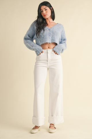 Scissor Cut Cuffed Jeans - Optic White