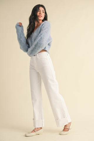 Scissor Cut Cuffed Jeans - Optic White