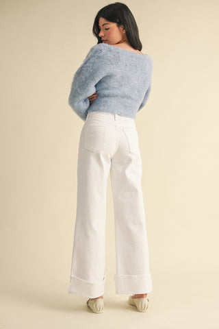 Scissor Cut Cuffed Jeans - Optic White