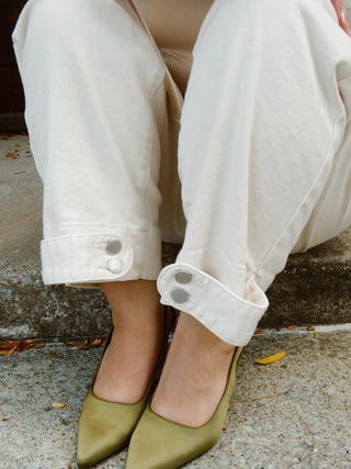 Cream Button Barrel Jean