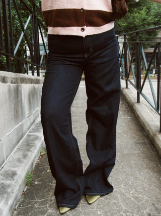 Relaxed Wide Leg Jeans - Super Dark Wash