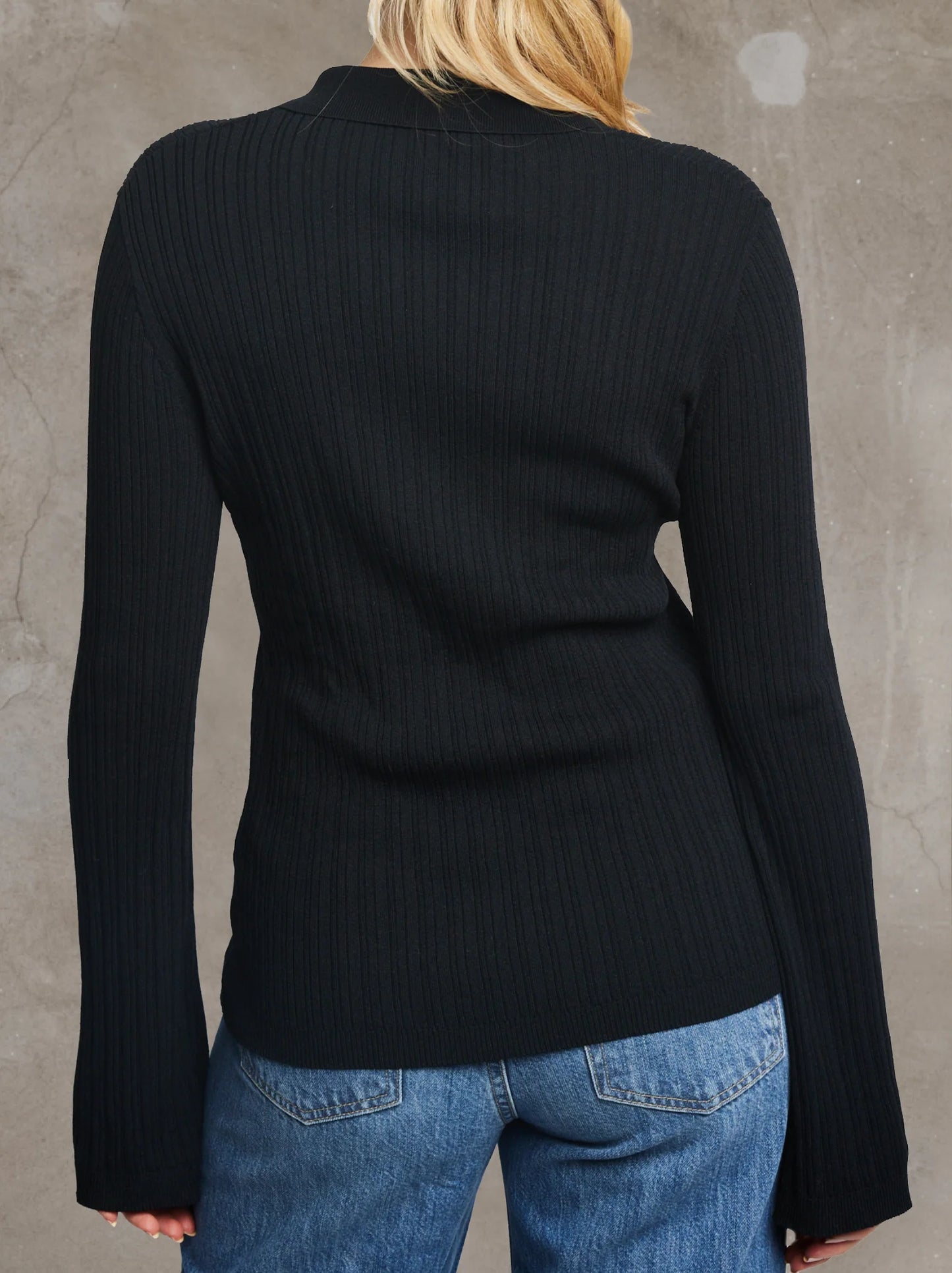 Serena Rib-Knit Cardigan - Black