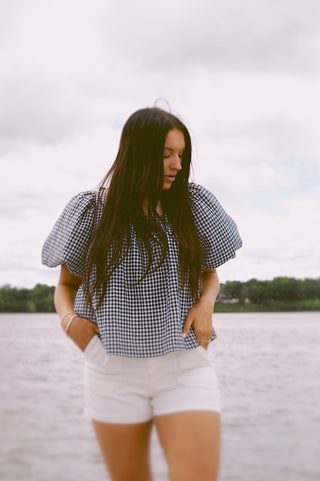 Denim Blue Gingham Top