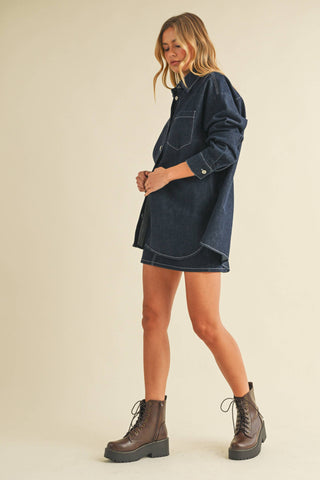 IST6002  DENIM OVERSIZED SHIRT AND MINI SKIRT