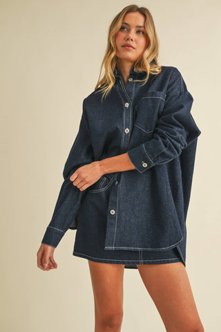 IST6002  DENIM OVERSIZED SHIRT AND MINI SKIRT